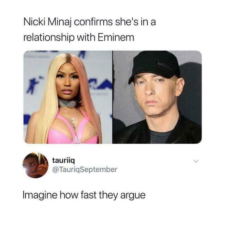 nicki minaj relationship eminem - Nicki Minaj confirms she's in a relationship with Eminem tauriig September Imagine how fast they argue