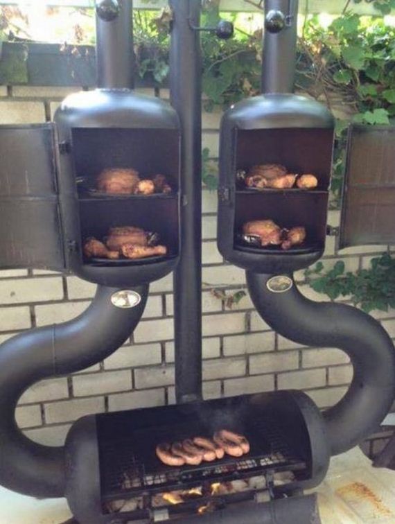elaborate bbq with smoking attachment