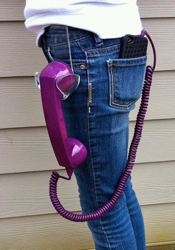 purple headset for your smartphone so you can talk oldschool