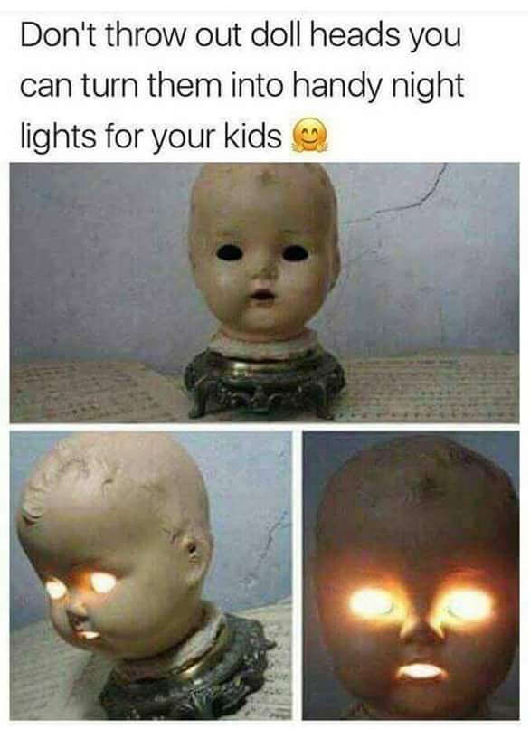 doll head lights - Don't throw out doll heads you can turn them into handy night lights for your kids