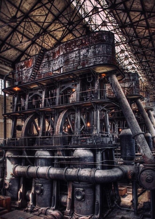 Steam engine in a water pumping station.