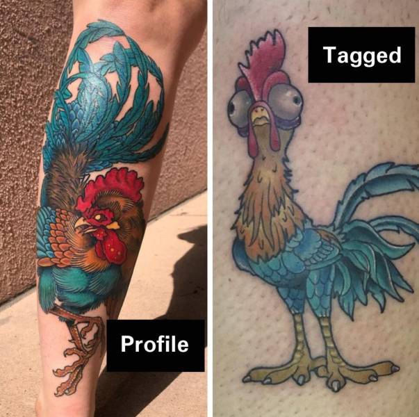 rooster tattoo on calf - Tagged Profile