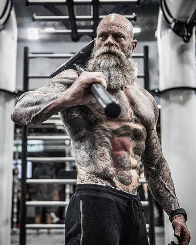 workout monster old tattooed bodybuilder