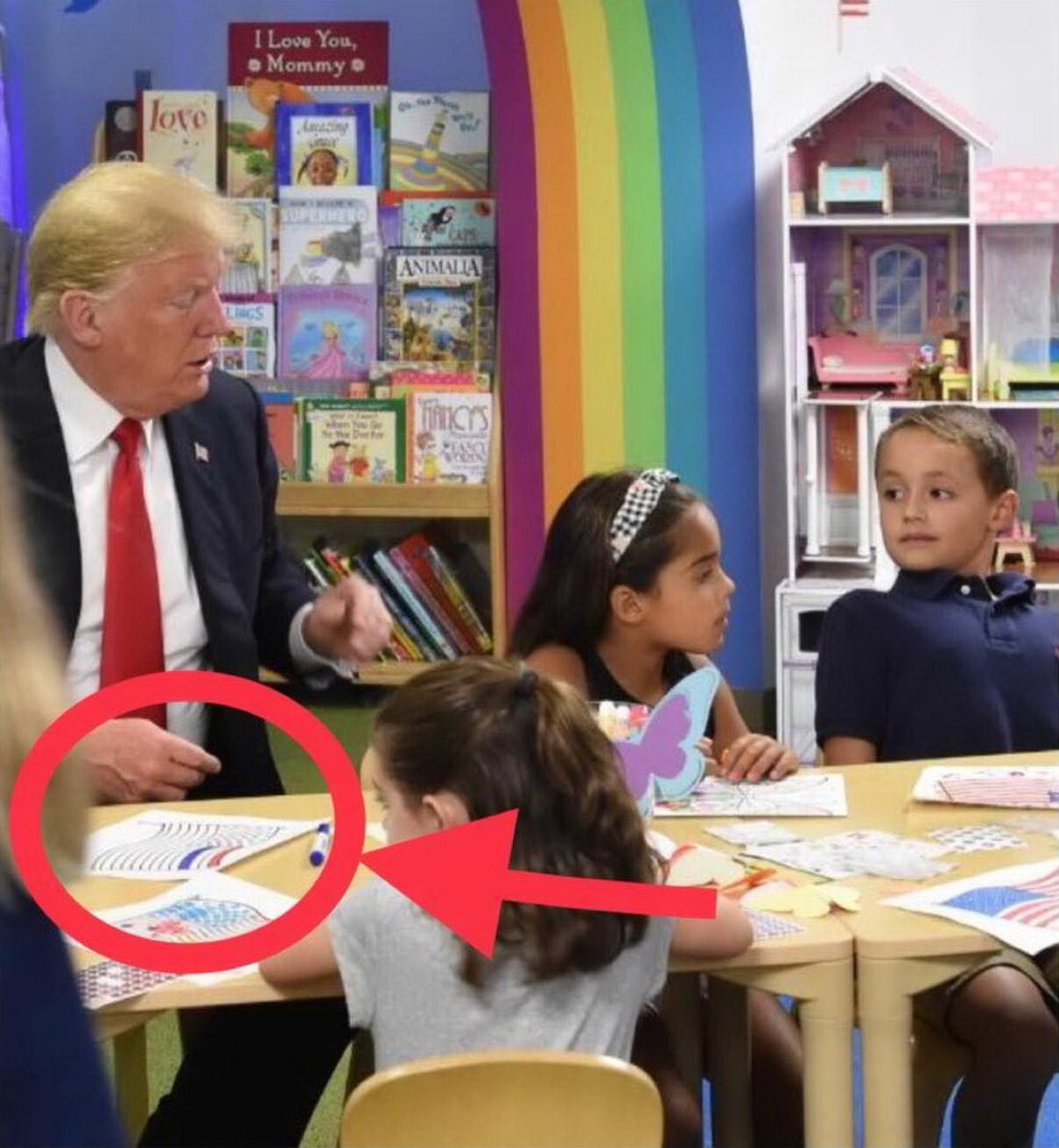 Donald Trump coloring in the American flag wrongly