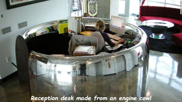 reception desk - Tesse Reception desk made from an engine cowl