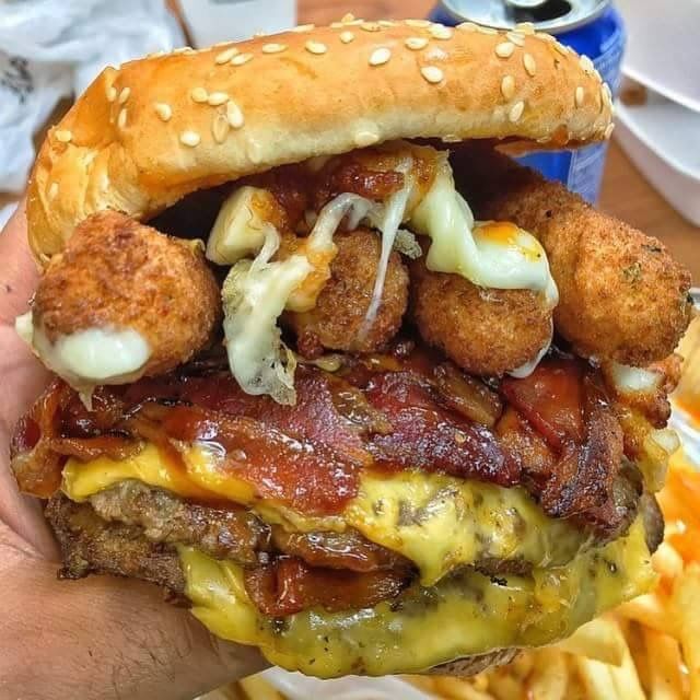 cheeseburger with mozzarella sticks