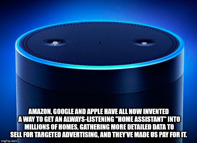 multimedia - Amazon. Google And Apple Have All Now Invented Away To Get An AlwaysListening "Home Assistant" Into Millions Of Homes, Gathering More Detailed Data To Sell For Targeted Advertising, And They'Ve Made Us Pay For It. imgflip.com