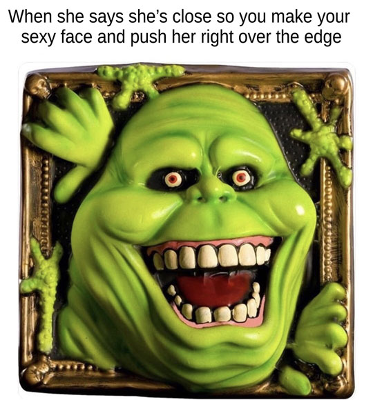 funny meme about making an attractive face with the ghostbusters demon