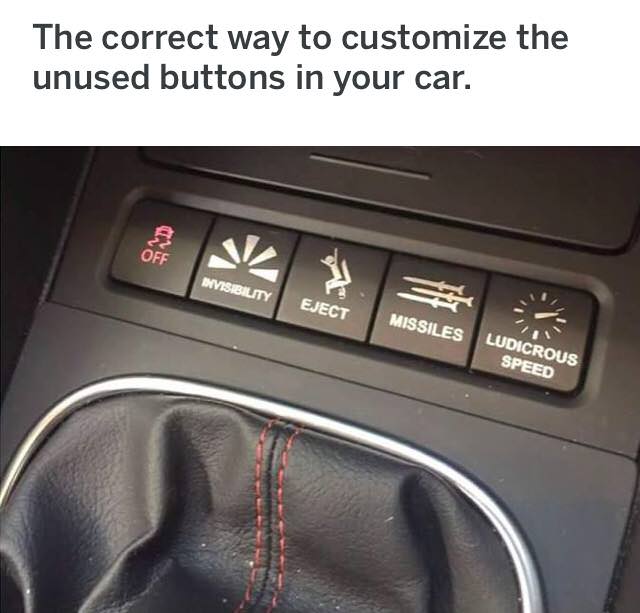 unused car buttons - The correct way to customize the unused buttons in your car. Anvisibility Eject Missiles Ludicrous Speed