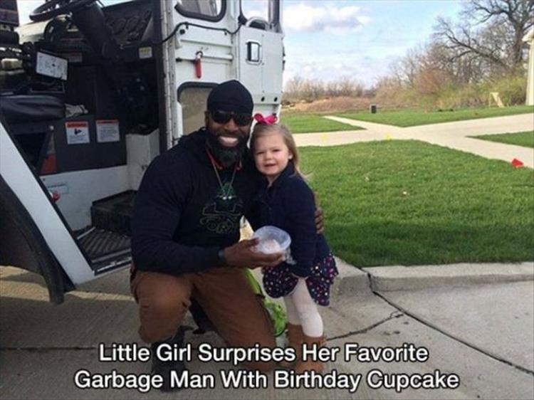 heartwarming little girl and garbage man - Little Girl Surprises Her Favorite Garbage Man With Birthday Cupcake
