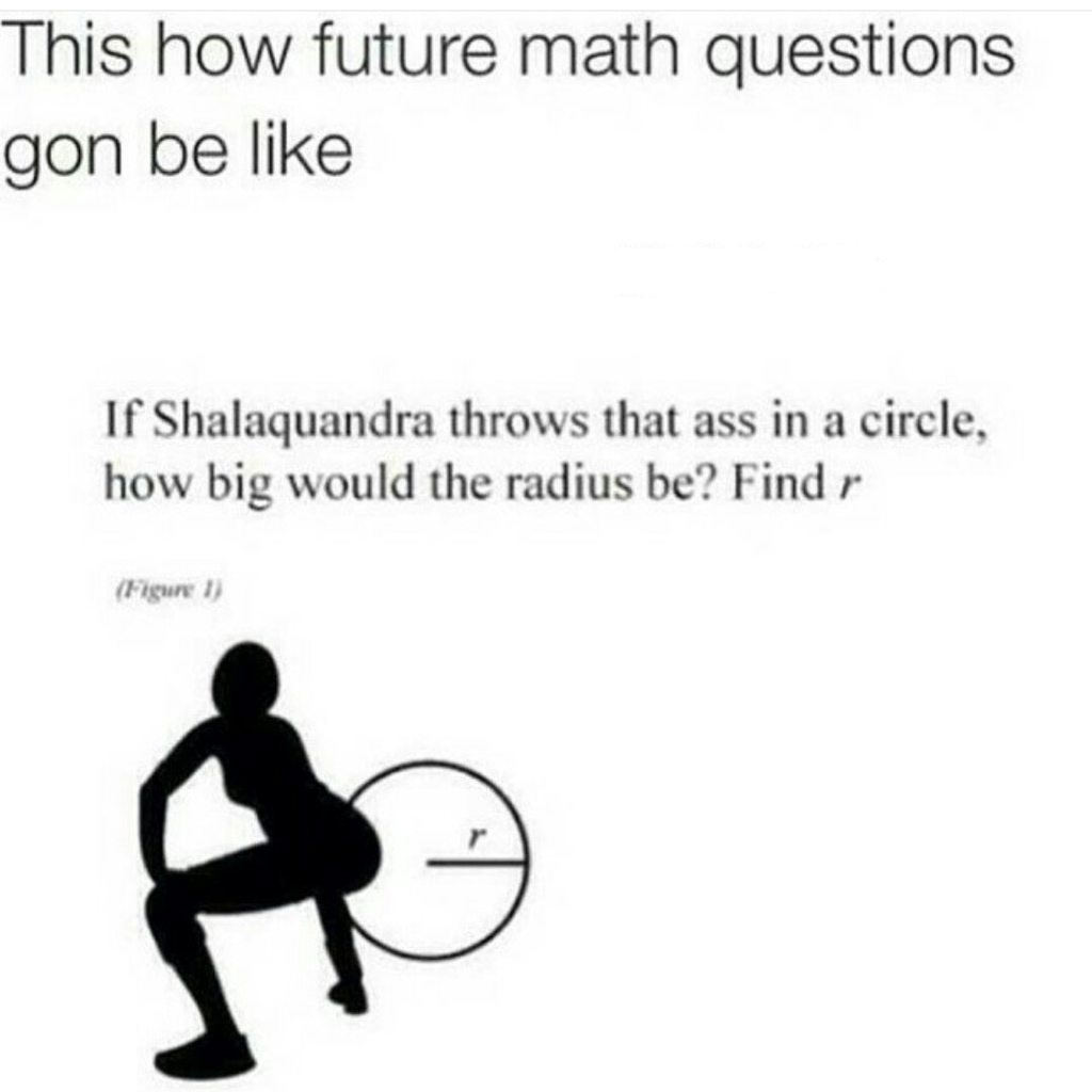 shalaquandra throws that ass in a circle - This how future math questions gon be If Shalaquandra throws that ass in a circle, how big would the radius be? Find r