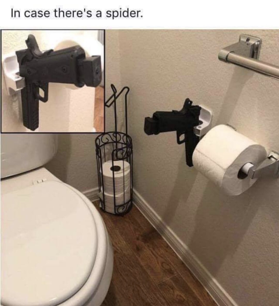 kevin hart gun in bathroom - In case there's a spider. Ovd