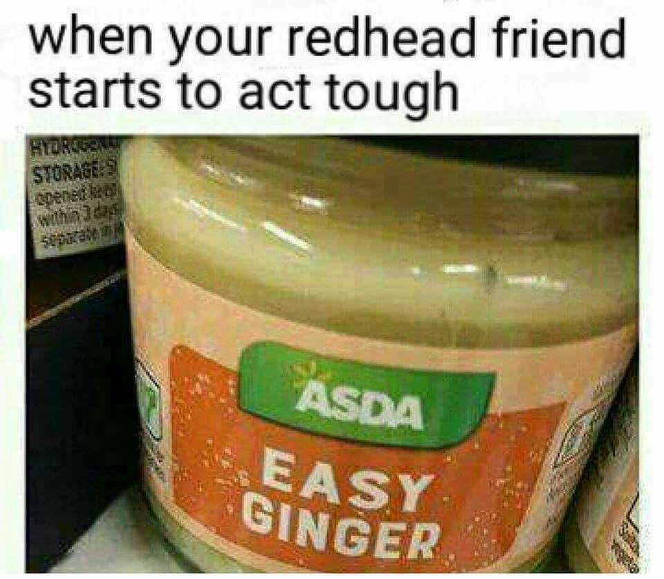 Meme making fun of gingers on an ASDA product called easy ginger