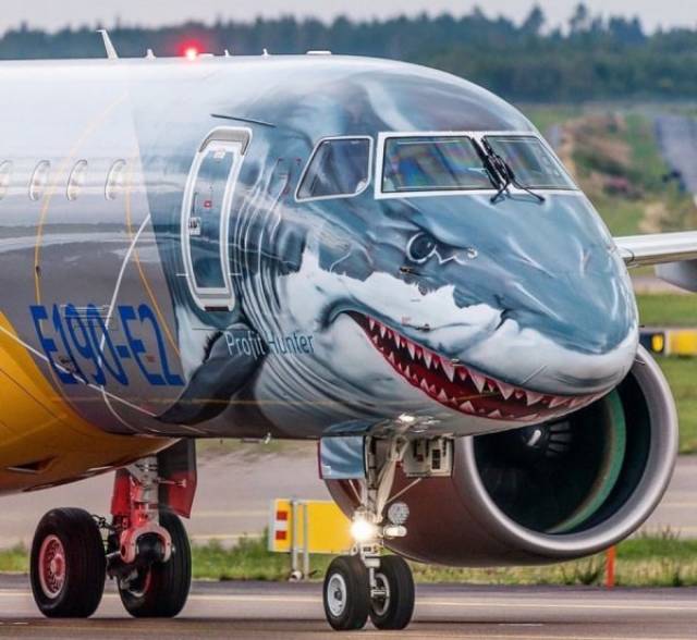 airplane with a nose section that looks like a shark
