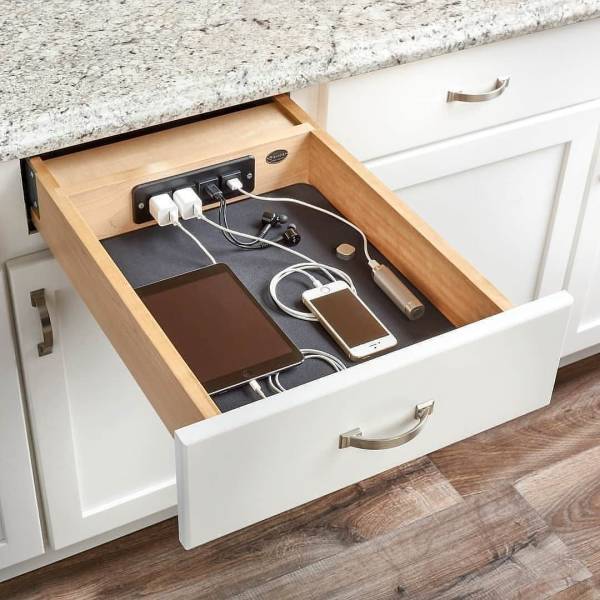 drawer with chargers built in