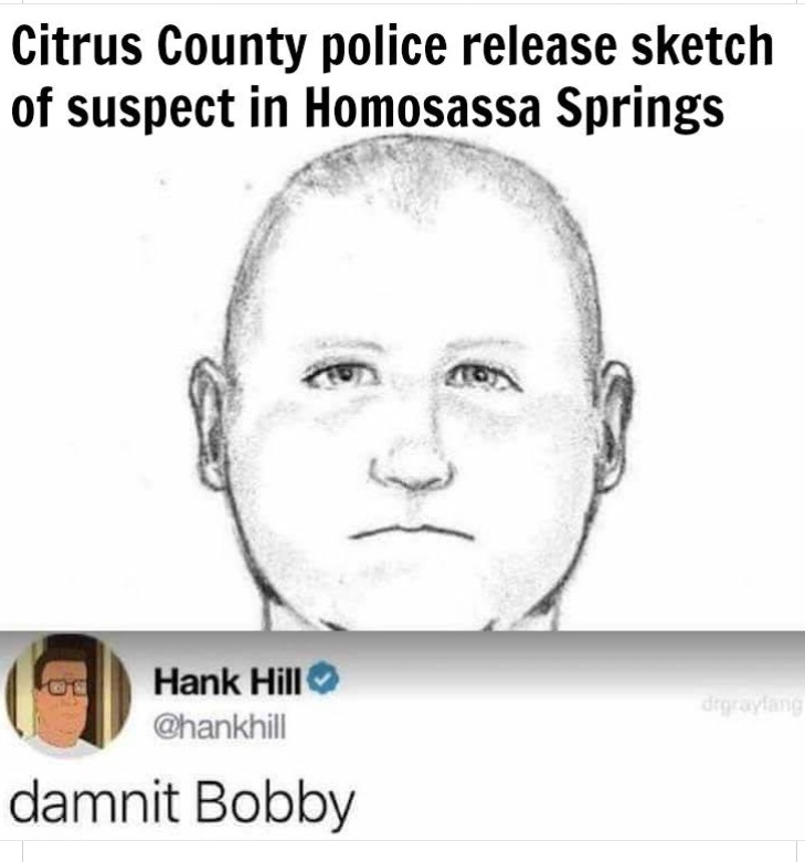 hank hill memes - Citrus County police release sketch of suspect in Homosassa Springs Ford Hank Hill damnit Bobby