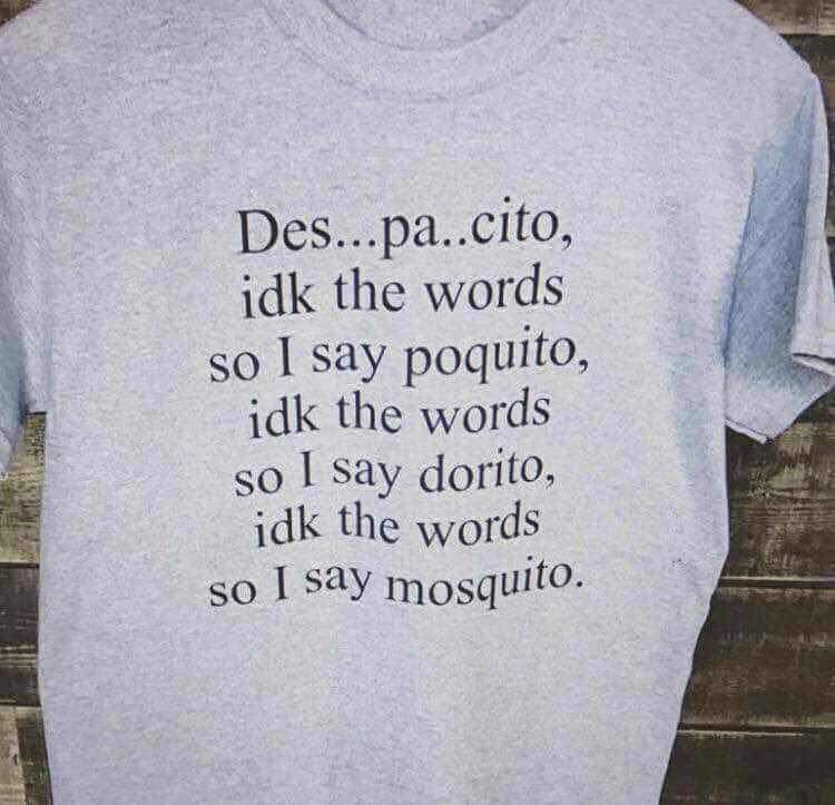 t shirt - Des...pa..cito, idk the words so I say poquito, idk the words so I say dorito, idk the words so I say mosquito.