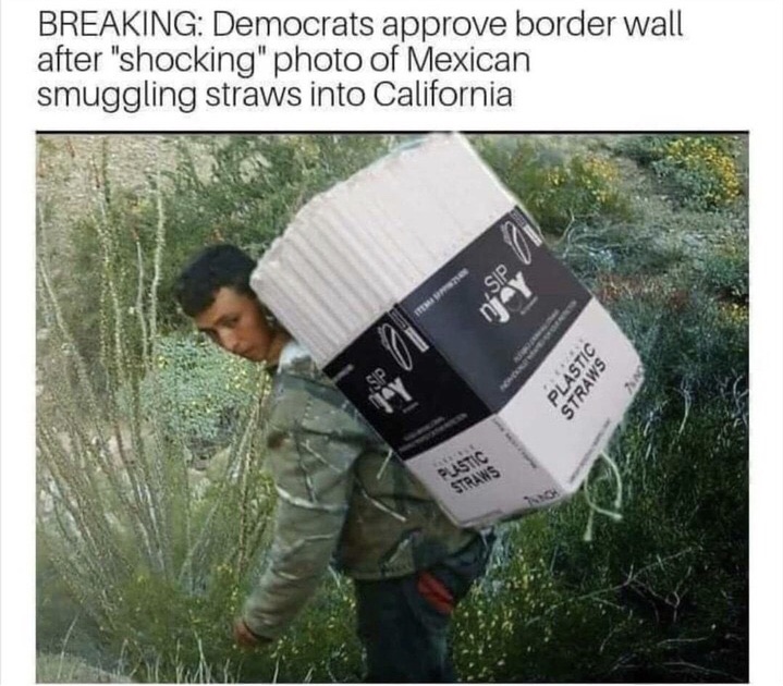 Meme of a mexican smuggling straws into california