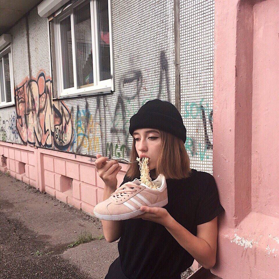 eating ramen out of a shoe