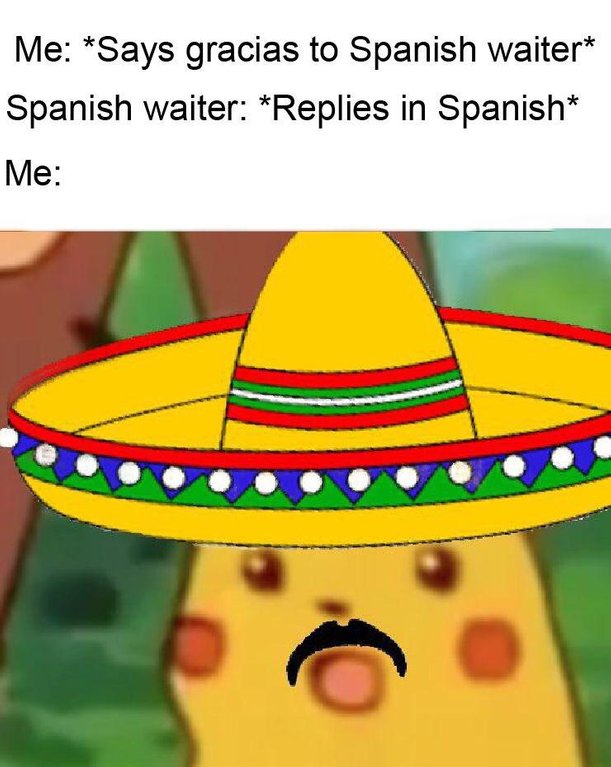 dank meme - surprised pikachu dank meme - Me Says gracias to Spanish waiter Spanish waiter Replies in Spanish Me