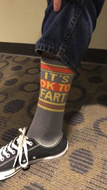 Get a pair of these "It's Okay To Fart" socks on <a href="https://amzn.to/2Eehfue">Amazon for $12.99</a>
