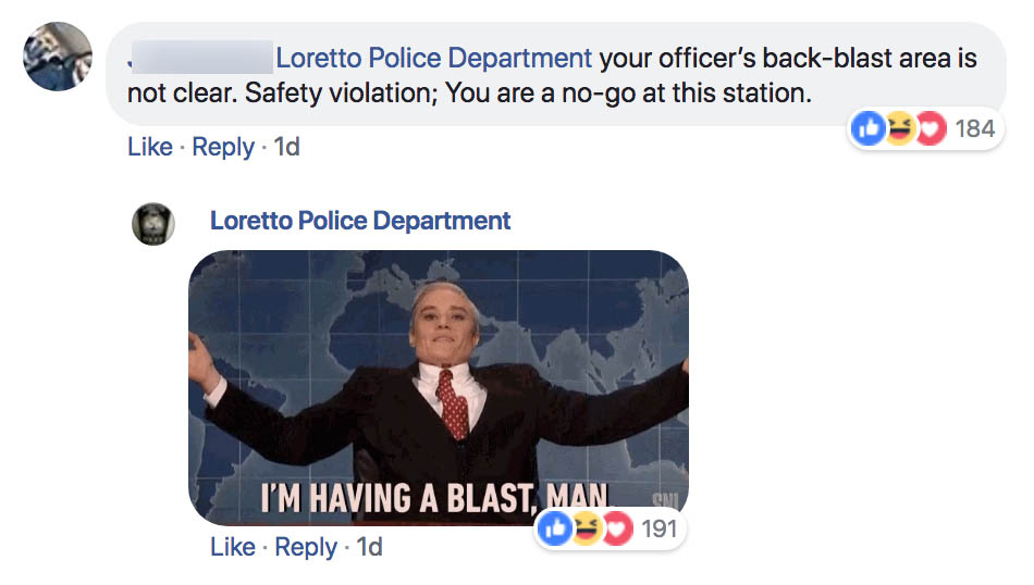 loretto police at4 rocket launcher - Loretto Police Department your officer's backblast area is not clear. Safety violation; You are a nogo at this station. 184 . 1d Loretto Police Department I'M Having A Blast, Man 1d 191