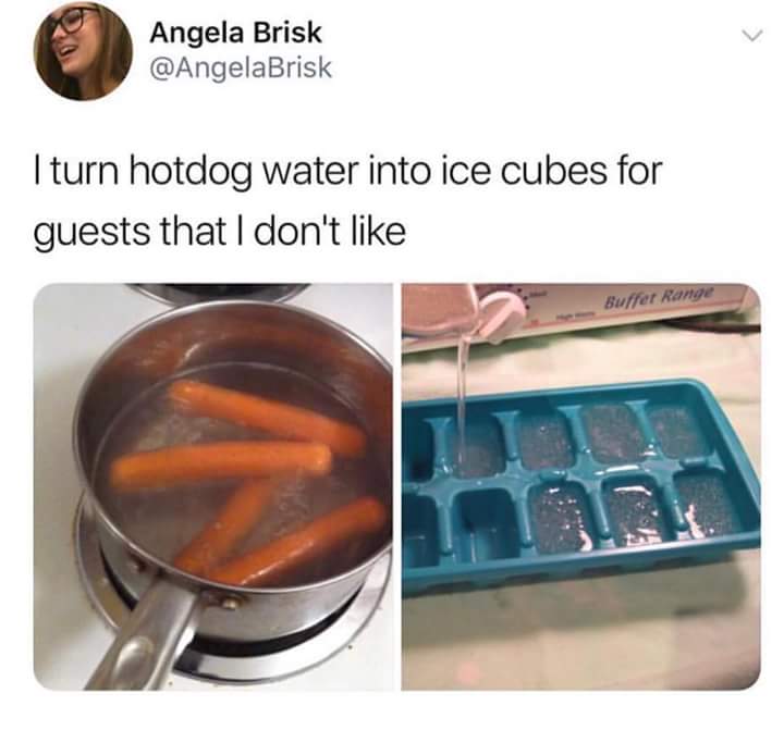 hot dog ice cubes - Angela Brisk I turn hotdog water into ice cubes for guests that I don't Buffer Range