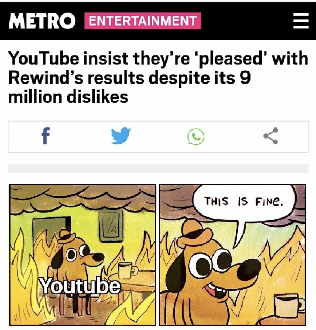 everything is fine meme dog fire - 10 Entertainment YouTube insist they're 'pleased with Rewind's results despite its 9 million dis This Is Fine. Youtube