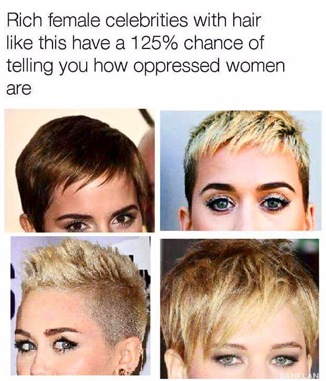 memes-  feminist haircut - Rich female celebrities with hair this have a 125% chance of telling you how oppressed women are An
