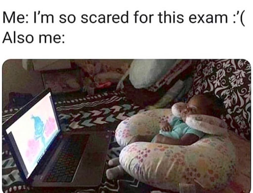 memes-  i m so scared of this exam also me - Me I'm so scared for this exam ' Also me