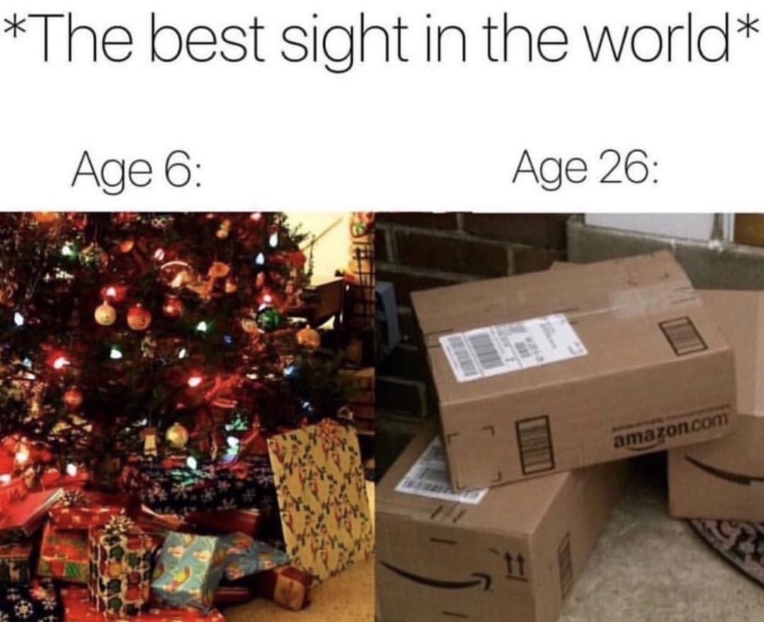 memes - gifts under the christmas tree - The best sight in the world Age 6 Age 26 amazon.com