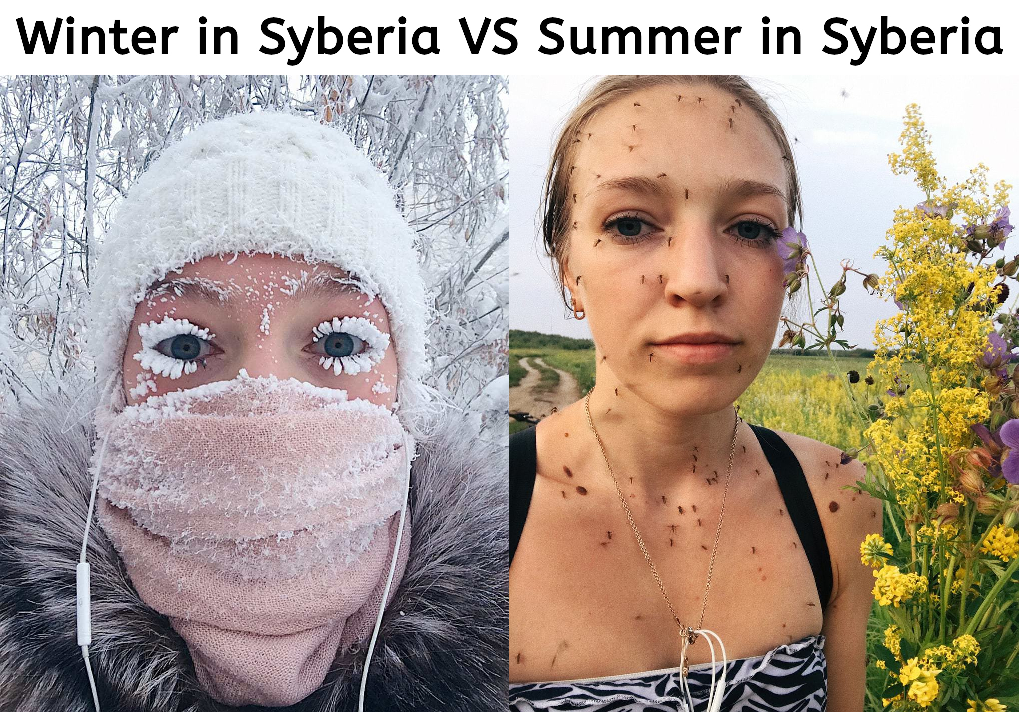 frozen eyelashes - Winter in Syberia Vs Summer in Syberia