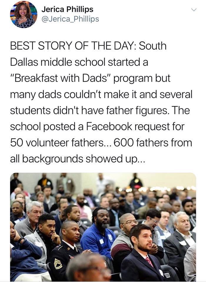 dallas middle school breakfast with dads - Jerica Phillips Best Story Of The Day South Dallas middle school started a "Breakfast with Dads" program but many dads couldn't make it and several students didn't have father figures. The school posted a Faceboo