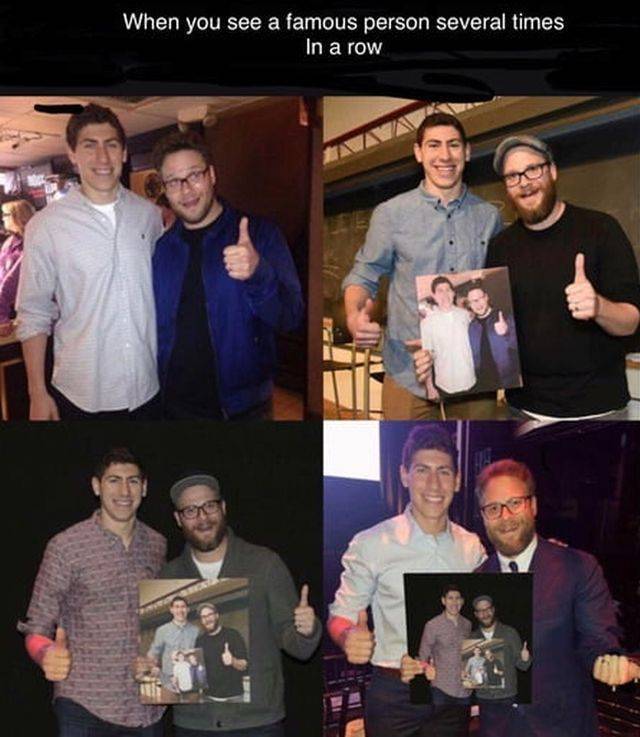 seth rogen picture every year - When you see a famous person several times, In a row
