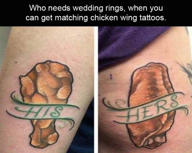 buffalo wing tattoo - Who needs wedding rings, when you can get matching chicken wing tattoos. His Shers