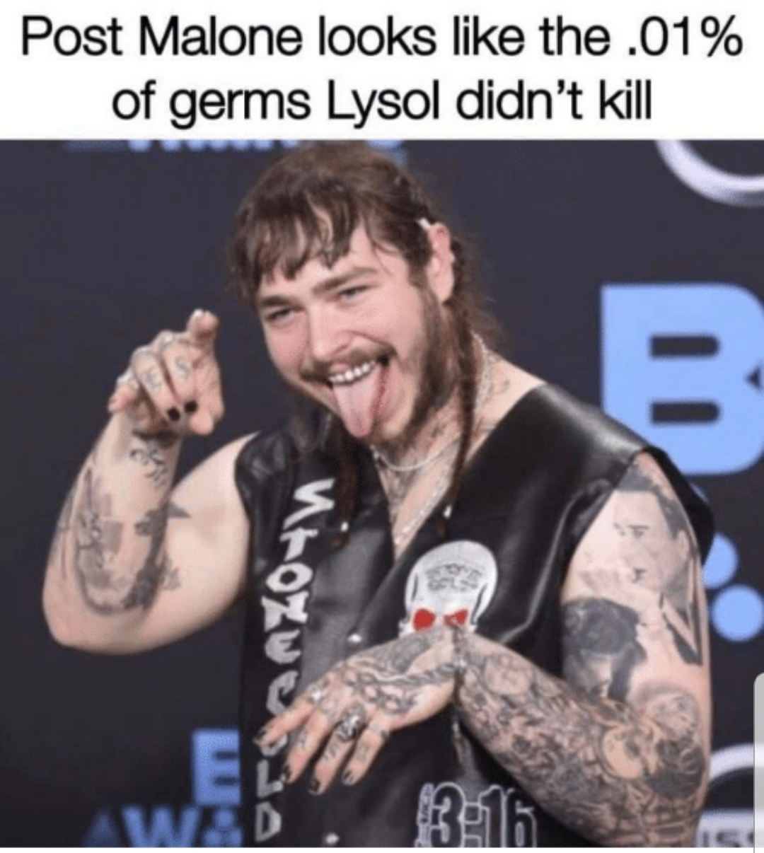 post malone meme - Post Malone looks the .01% of germs Lysol didn't kill Neomu sa