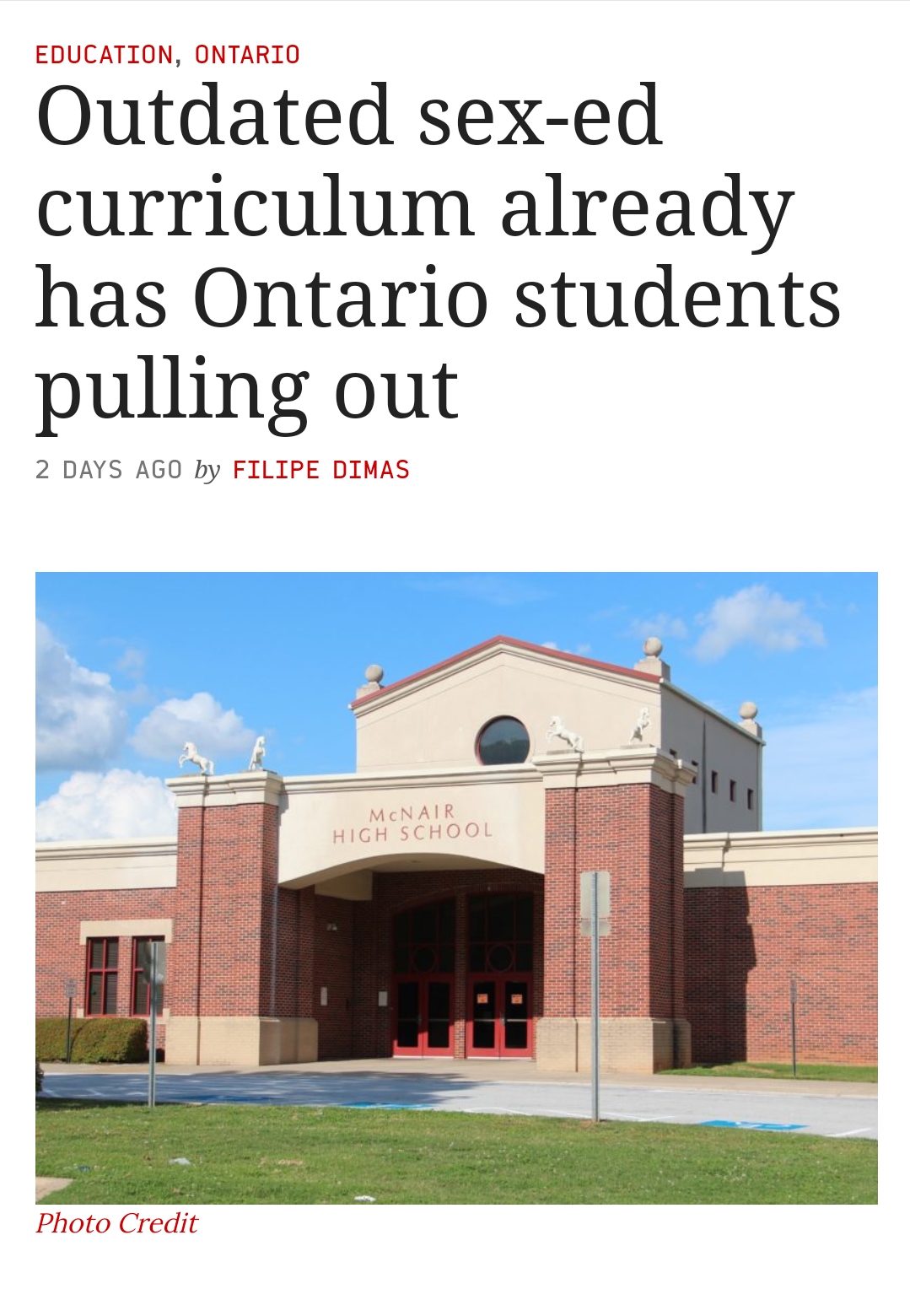 mcnair high school ga - Education, Ontario Outdated sexed curriculum already has Ontario students pulling out 2 Days Ago by Filipe Dinas Photo Credit