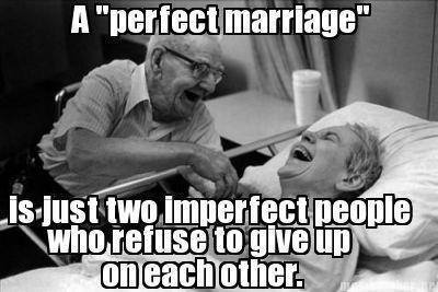 memes-  marriage meme - A "perfect marriage" is just two Imperfect people who refuse to give up on each other