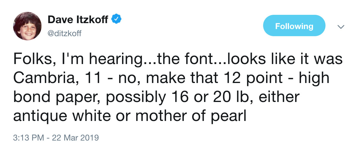 Robert Mueller Special Report Funny Tweets 'Folks, i'm hearing the font looks like it was cambria'