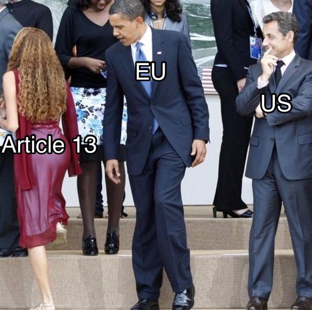 Article 13 meme with Obama looking at a girls butt
