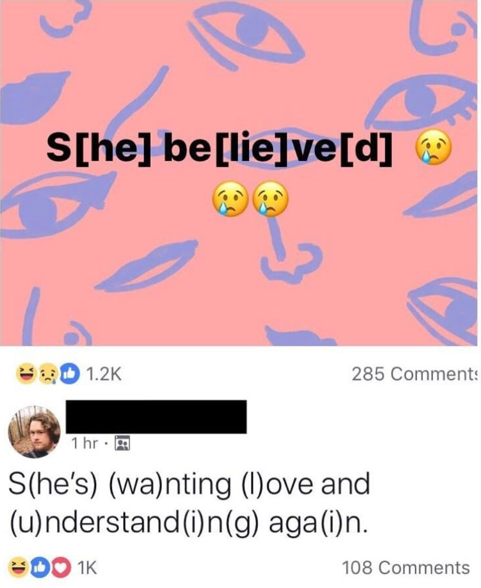 sbeve meme - She believed 320 285 1 hr. She's wanting Iove and understanding again. DO1K 108