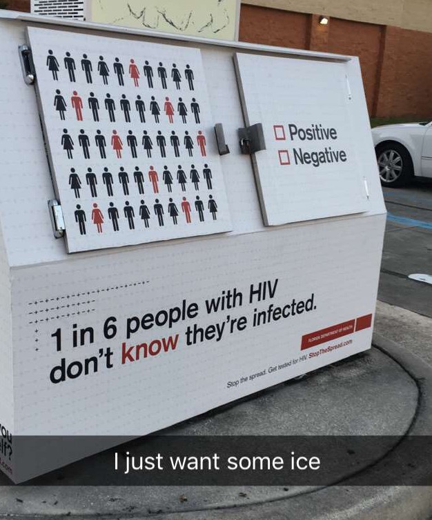 vehicle - . . i . . . Positive Negative . . oC . i 1 in 6 people with Hiv don't know they're infected. Gebrauc Siop the Ljust want some ice