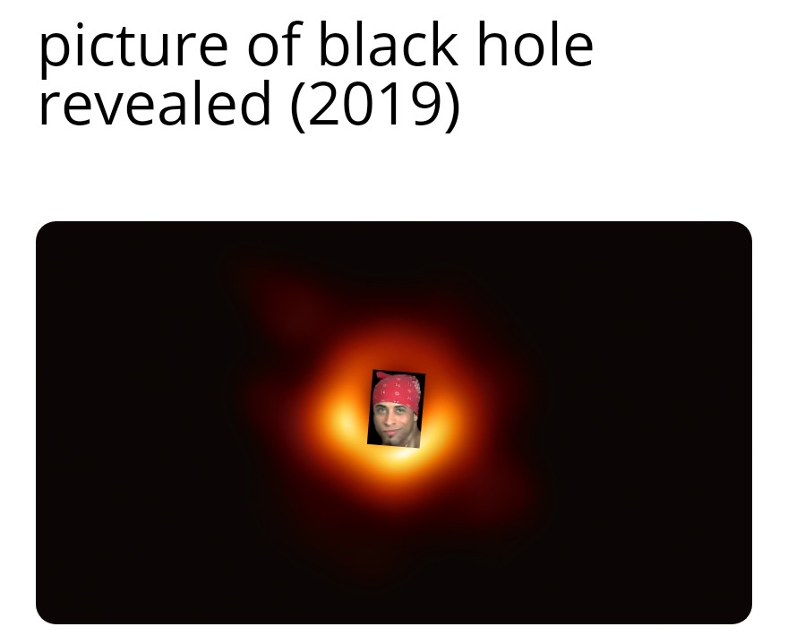 Picture of black hole revealed with Richard Milos in the center - black hole memes