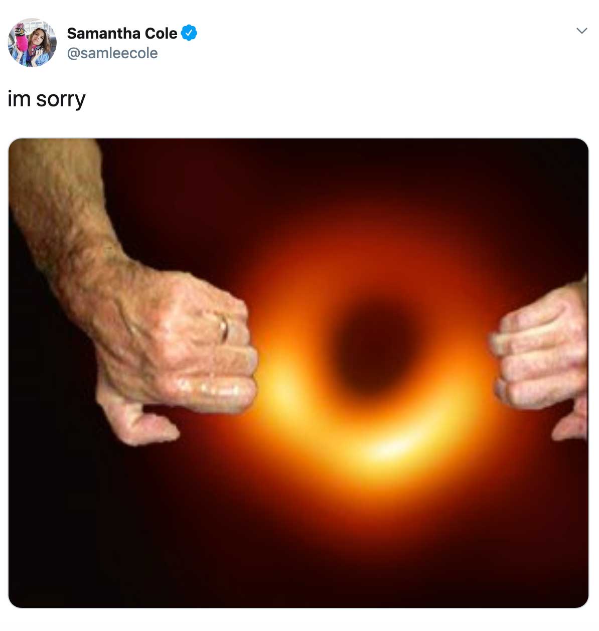 Goatse black hole photo meme with caption, i'm sorry.