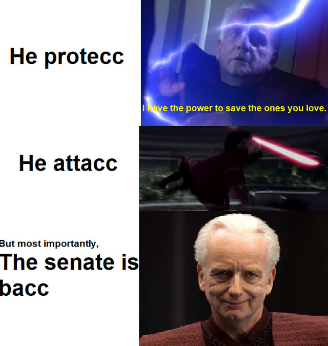 He protecc he attacc senate bacc star wars episode ix memes