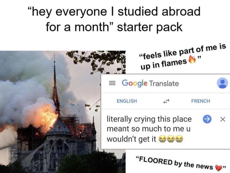 Notre Dame fire meme - Hey everyone I studied abroad for a month starter pack