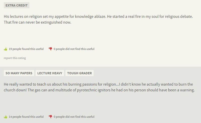 Professor Gets Roasted On Rate My Professor After Being Arrested As A Church Arson Suspect