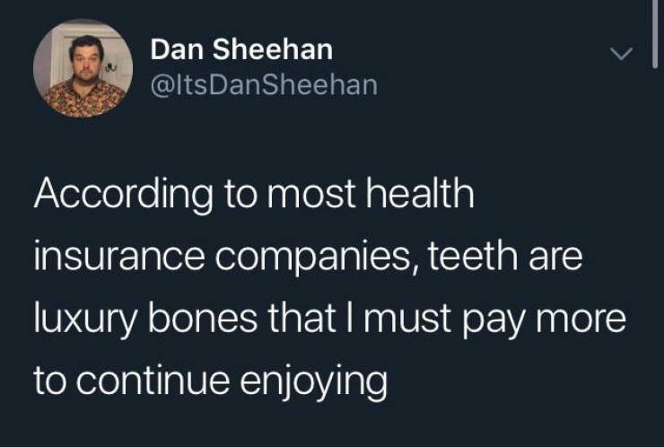 presentation - Dan Sheehan Dan Sheehan According to most health insurance companies, teeth are luxury bones that I must pay more to continue enjoying