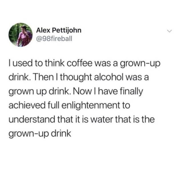 legally blonde meme - Alex Pettijohn fireball Tused to think coffee was a grownup drink. Then I thought alcohol was a grown up drink. Now I have finally achieved full enlightenment to understand that it is water that is the grownup drink