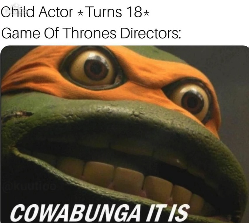 Funny meme - cowabunga meme - Child Actor Turns 18 Game Of Thrones Directors Cowabunga It Is